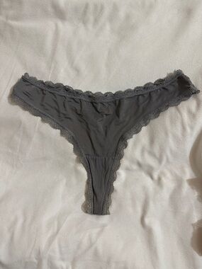 Gray Lace-Trim Thong